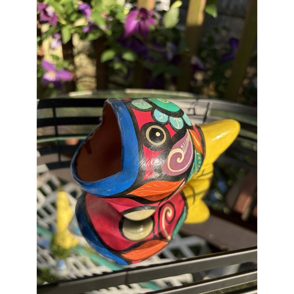 Vintage Mexican Talavera Pottery Wide Mouth Fish Planter Trinket Holder